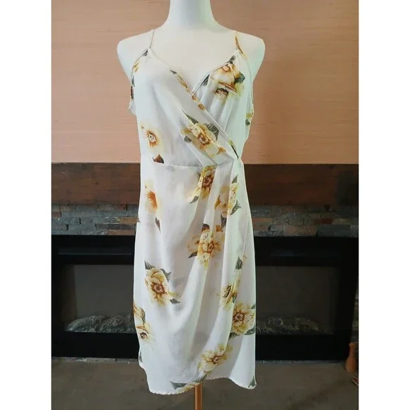 Floral Faux Wrap Spaghetti Strap Dress Women's XL Lightweight Tropical Beachy - Picture 3 of 10